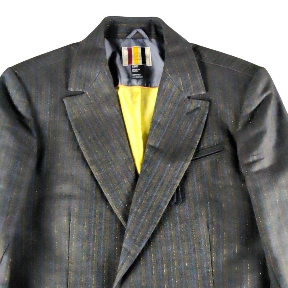 Diesel Blazer Mens L Gray Blue Gold Cotton Metal Sport Coat Jacket Italy HTF